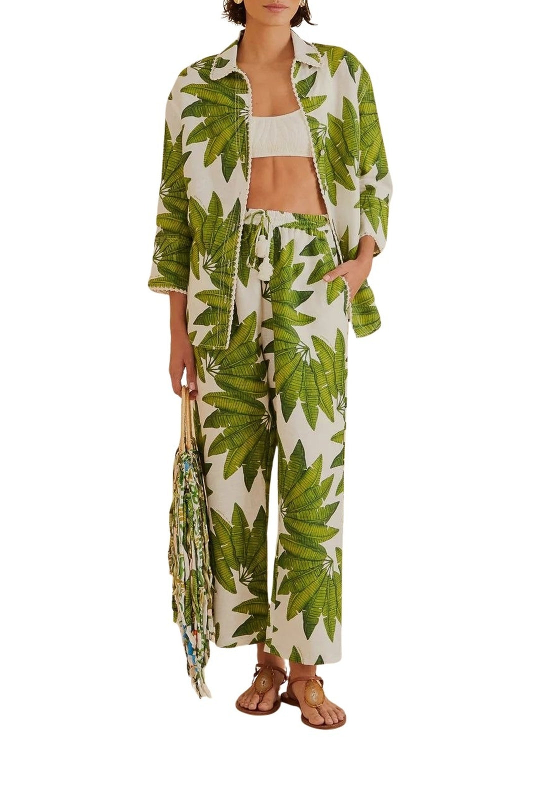 Pantalon Palm Fan en lin - Vert