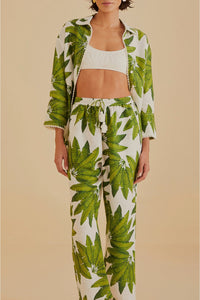 Pantalon Palm Fan en lin - Vert
