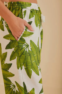 Pantalon Palm Fan en lin - Vert