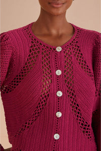 Cardigan à fleurs en crochet - Bordeaux