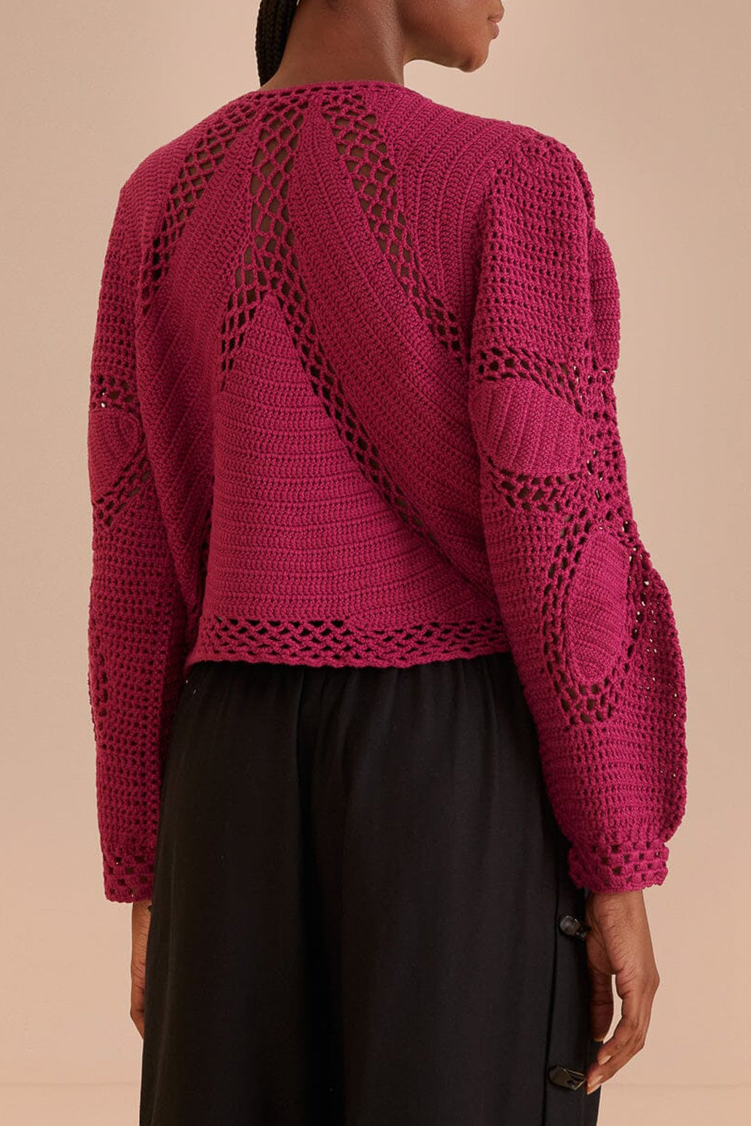 Cardigan à fleurs en crochet - Bordeaux