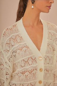 Cardigan texturée en maille - Blanc