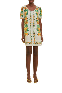 Robe courte Papaye à motif en coton - Blanc