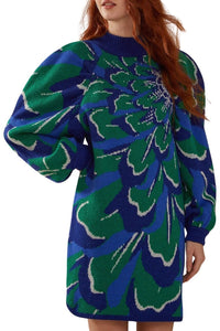 Robe courte à motif fleurs - Bleu