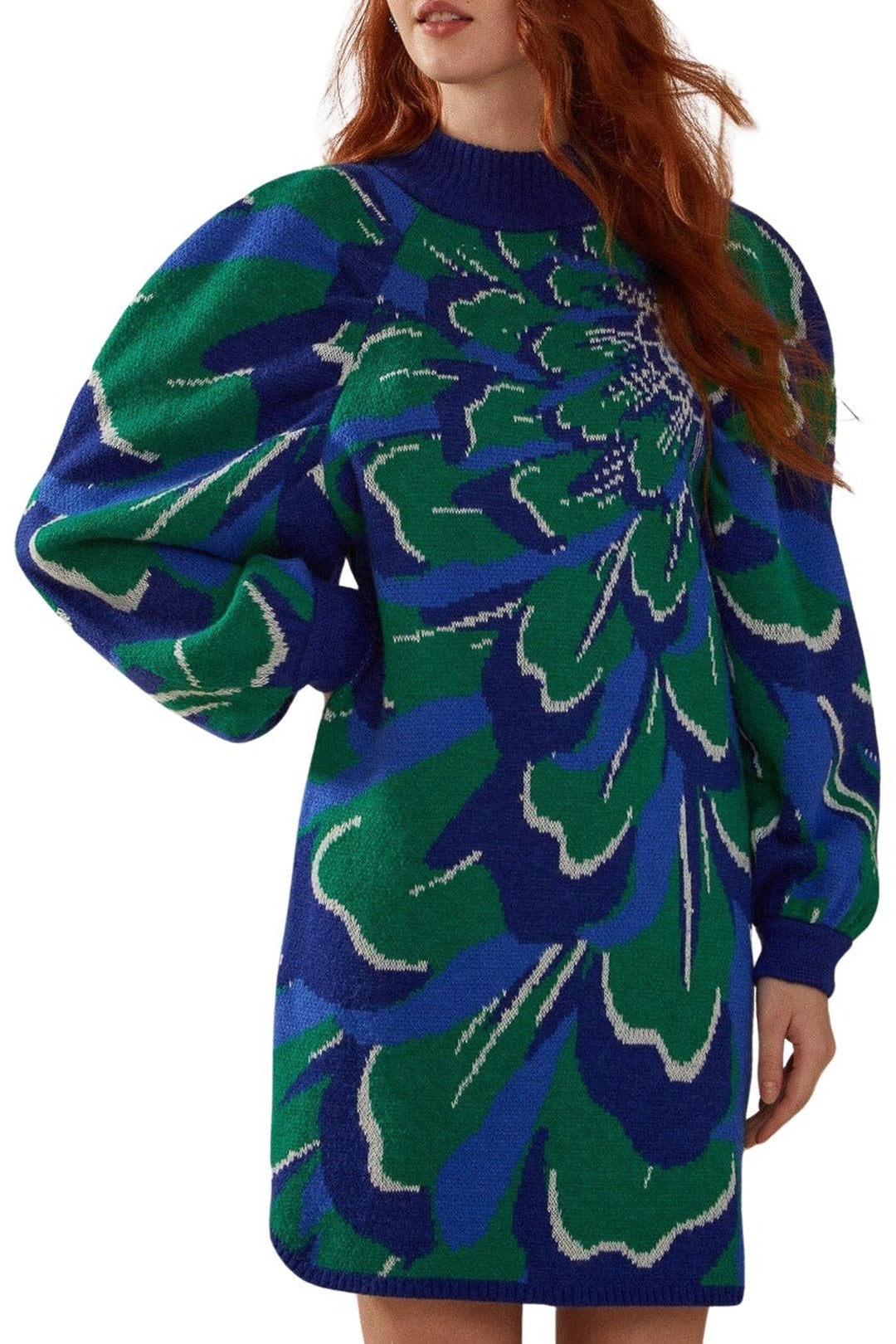 Robe courte à motif fleurs - Bleu