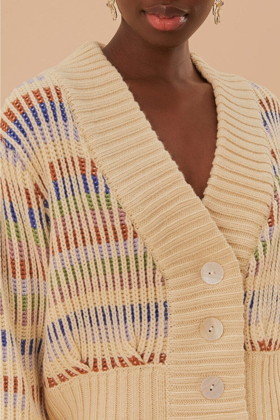 Cardigan Bold Stitch à motif - Beige