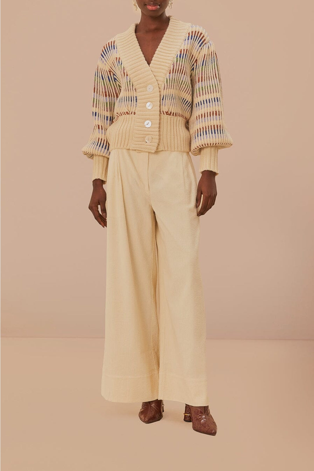 Cardigan Bold Stitch à motif - Beige