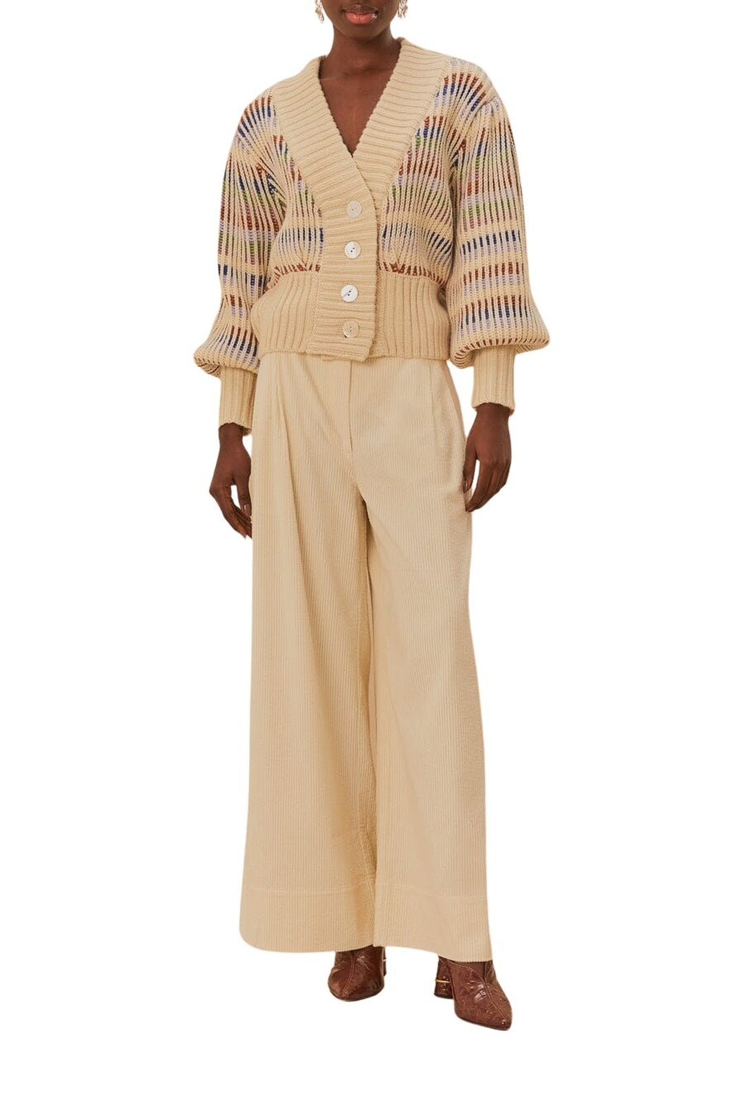 Cardigan Bold Stitch à motif - Beige