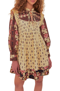 Robe courte à motif floral en coton - Beige