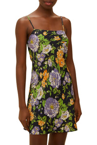 Robe courte sans emmanchures à motif floral - Noir