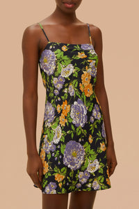 Robe courte sans emmanchures à motif floral - Noir