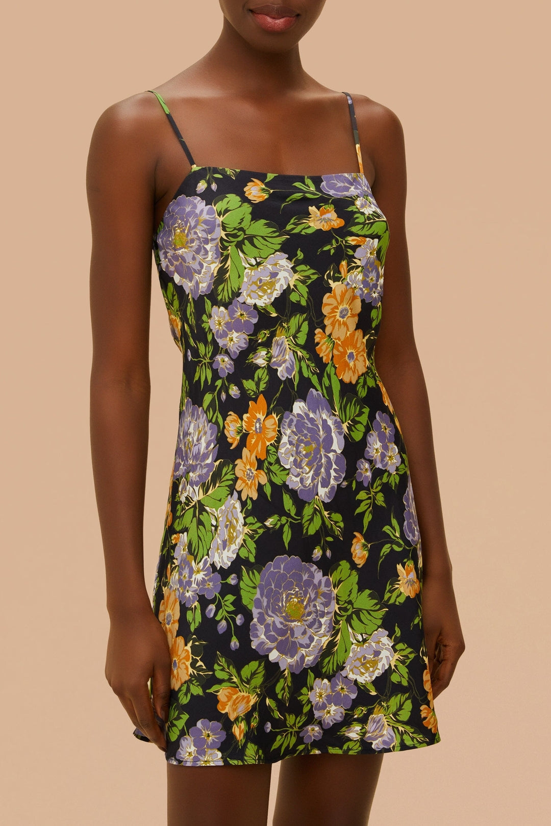 Robe courte sans emmanchures à motif floral - Noir