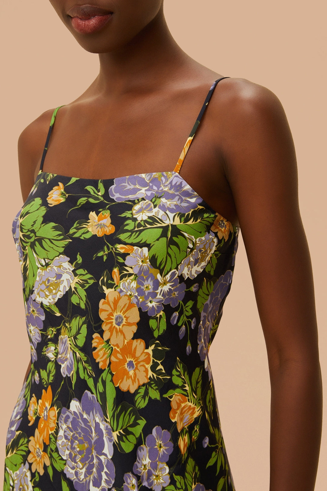 Robe courte sans emmanchures à motif floral - Noir