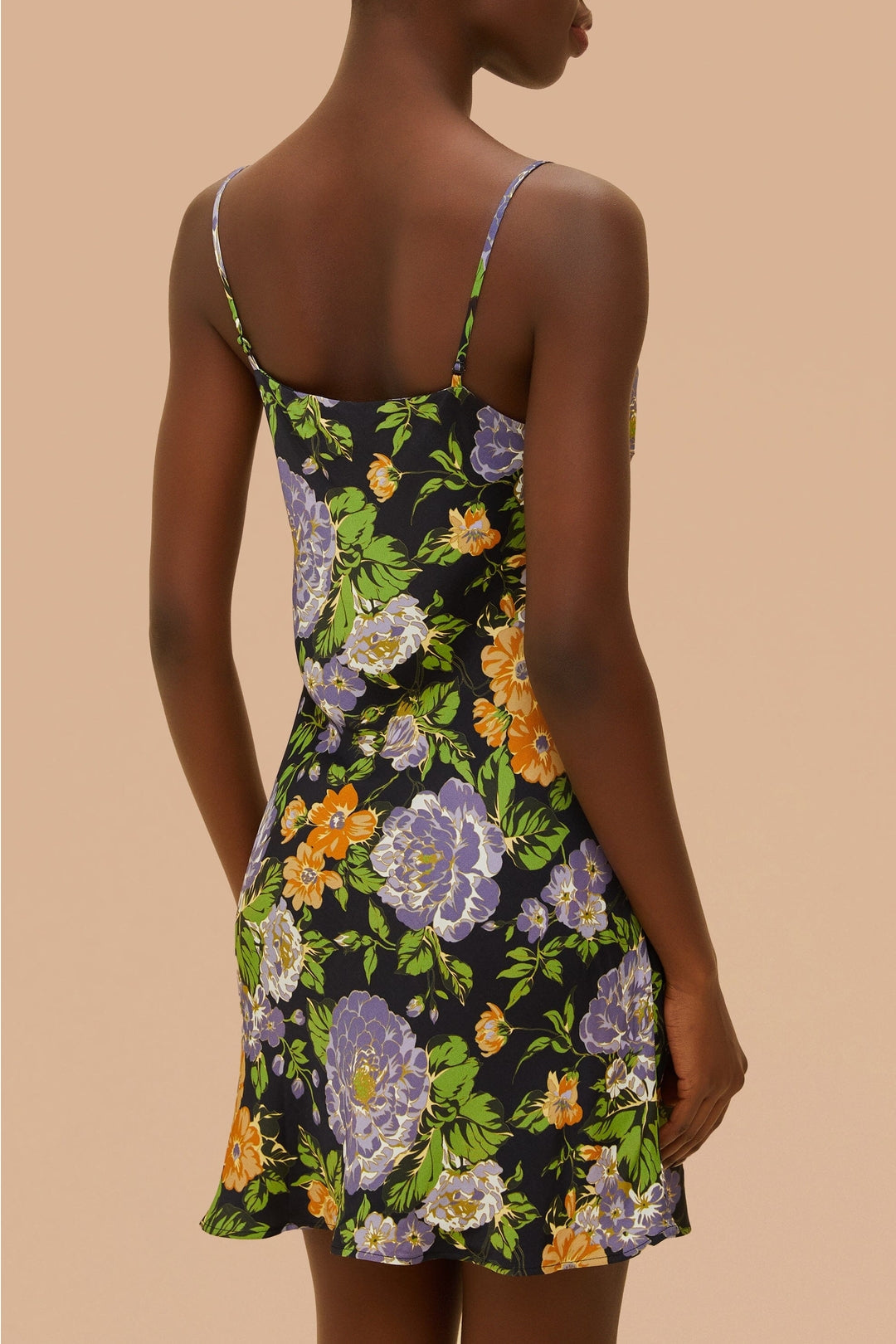 Robe courte sans emmanchures à motif floral - Noir