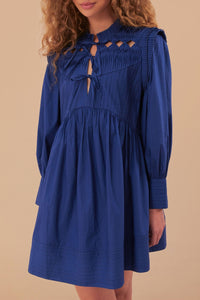 Robe courte à empiècement ouvert en coton - Bleu
