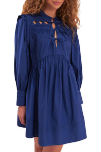 Robe courte à empiècement ouvert en coton - Bleu