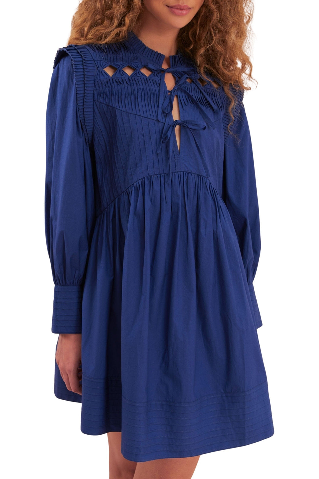 Robe courte à empiècement ouvert en coton - Bleu