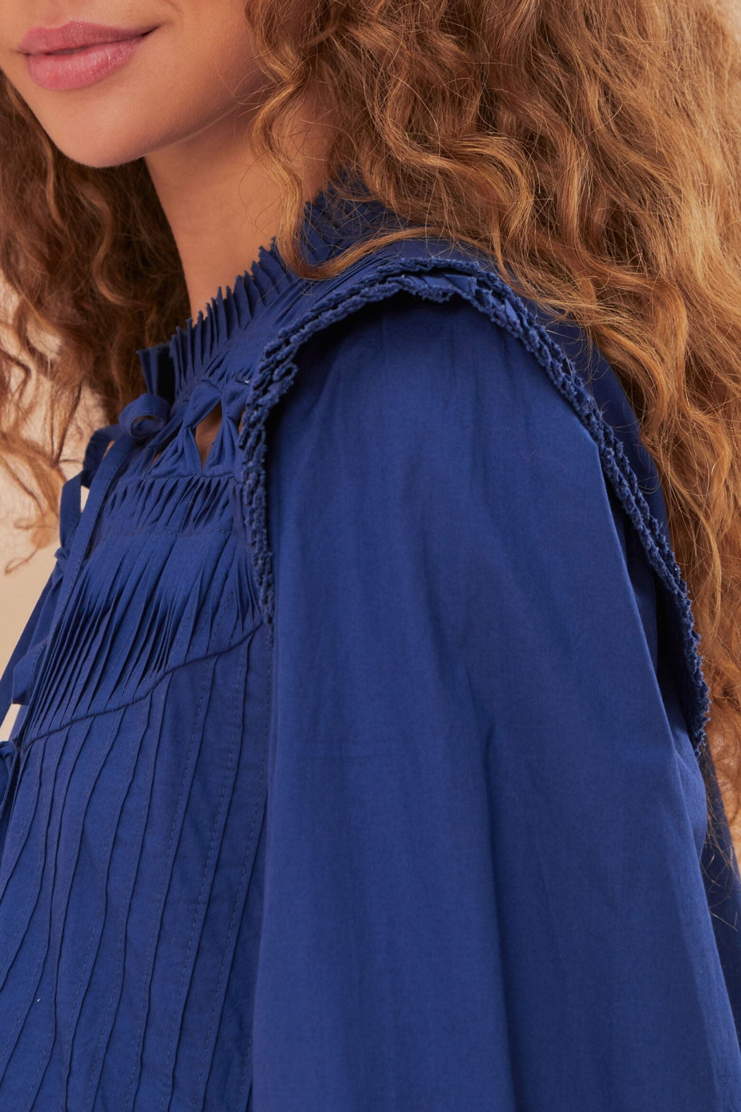 Robe courte à empiècement ouvert en coton - Bleu