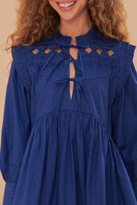 Robe courte à empiècement ouvert en coton - Bleu