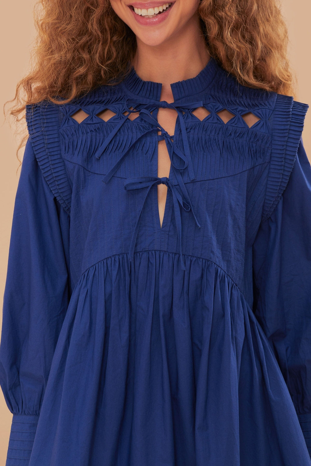 Robe courte à empiècement ouvert en coton - Bleu