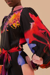 Robe courte à motif floral flou - Multicolore