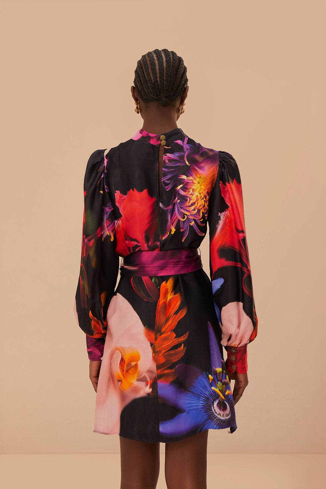 Robe courte à motif floral flou - Multicolore