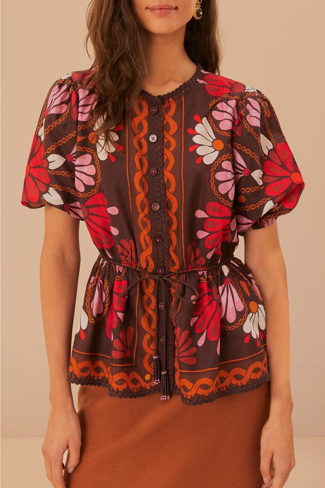 Blouse à manches courtes Miranda en coton - Marron