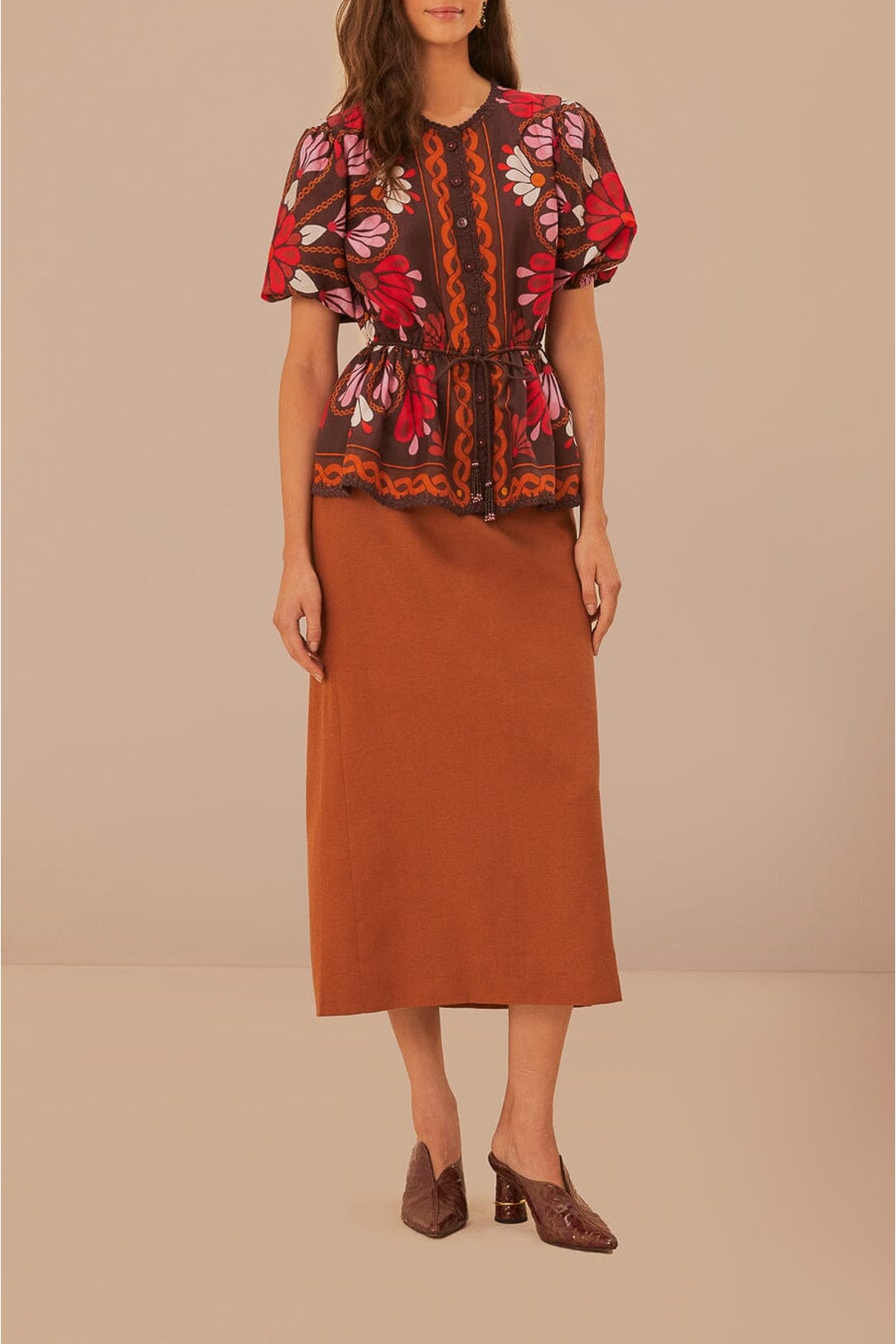 Blouse à manches courtes Miranda en coton - Marron