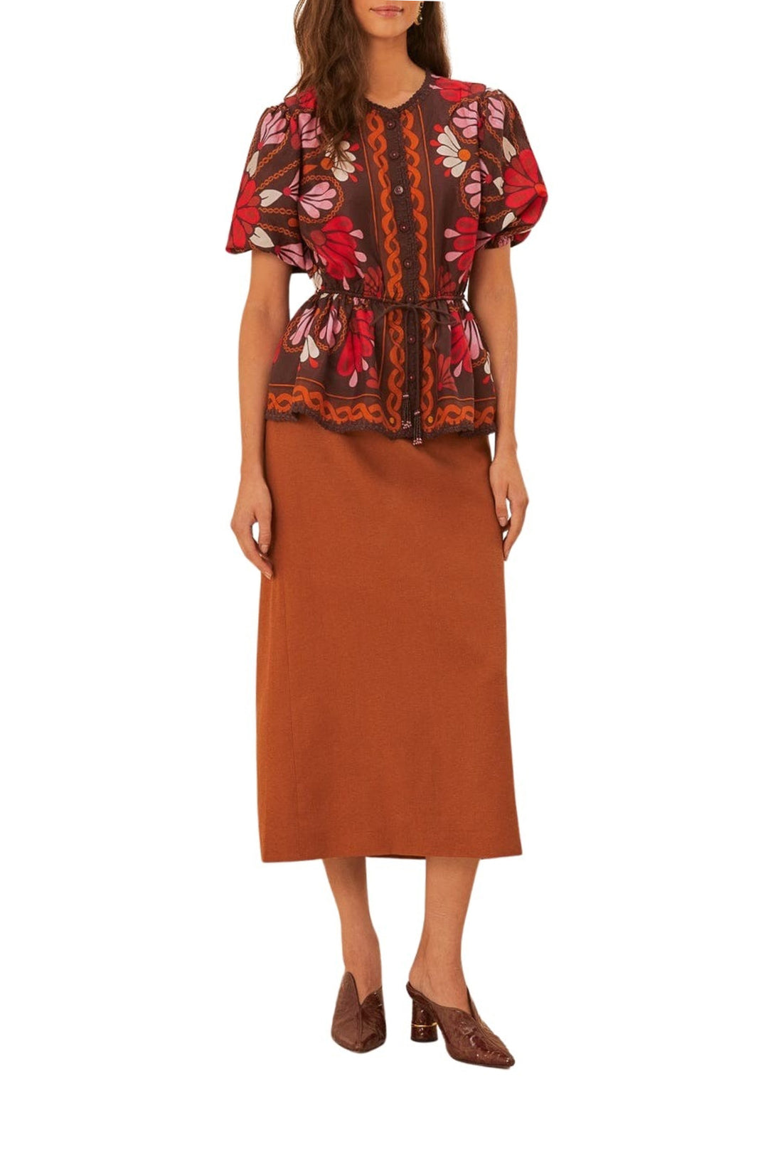 Blouse à manches courtes Miranda en coton - Marron