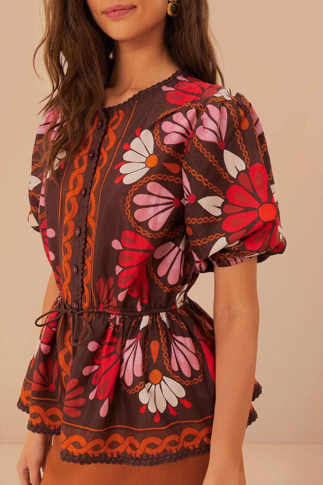 Blouse à manches courtes Miranda en coton - Marron
