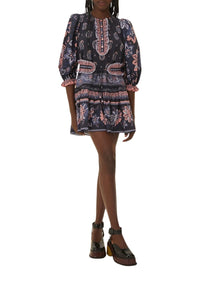 Robe courte Ayla à manches courtes en coton - Bleu