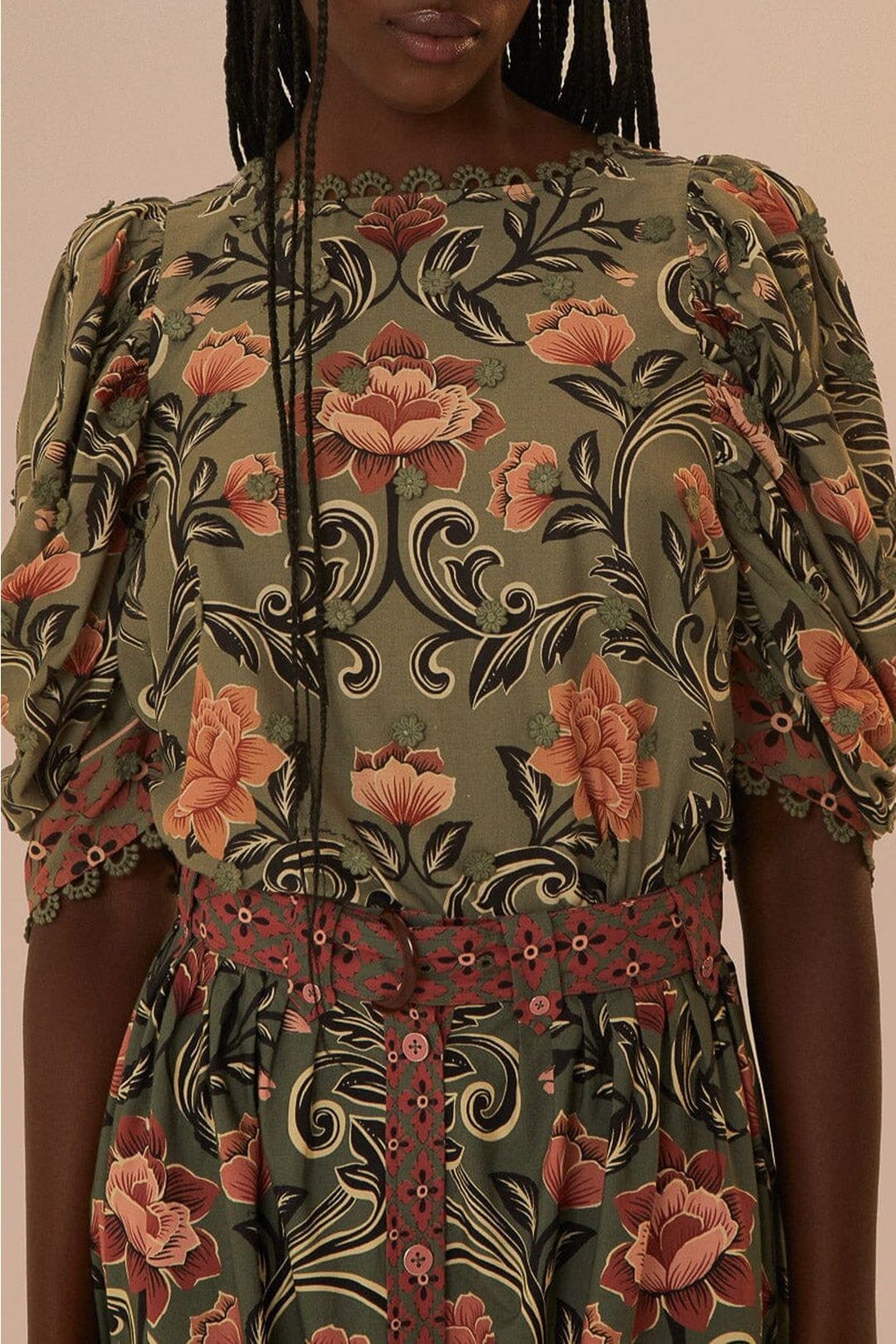 Blouse Arabesque Floral en coton - Vert