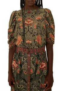 Blouse Arabesque Floral en coton - Vert