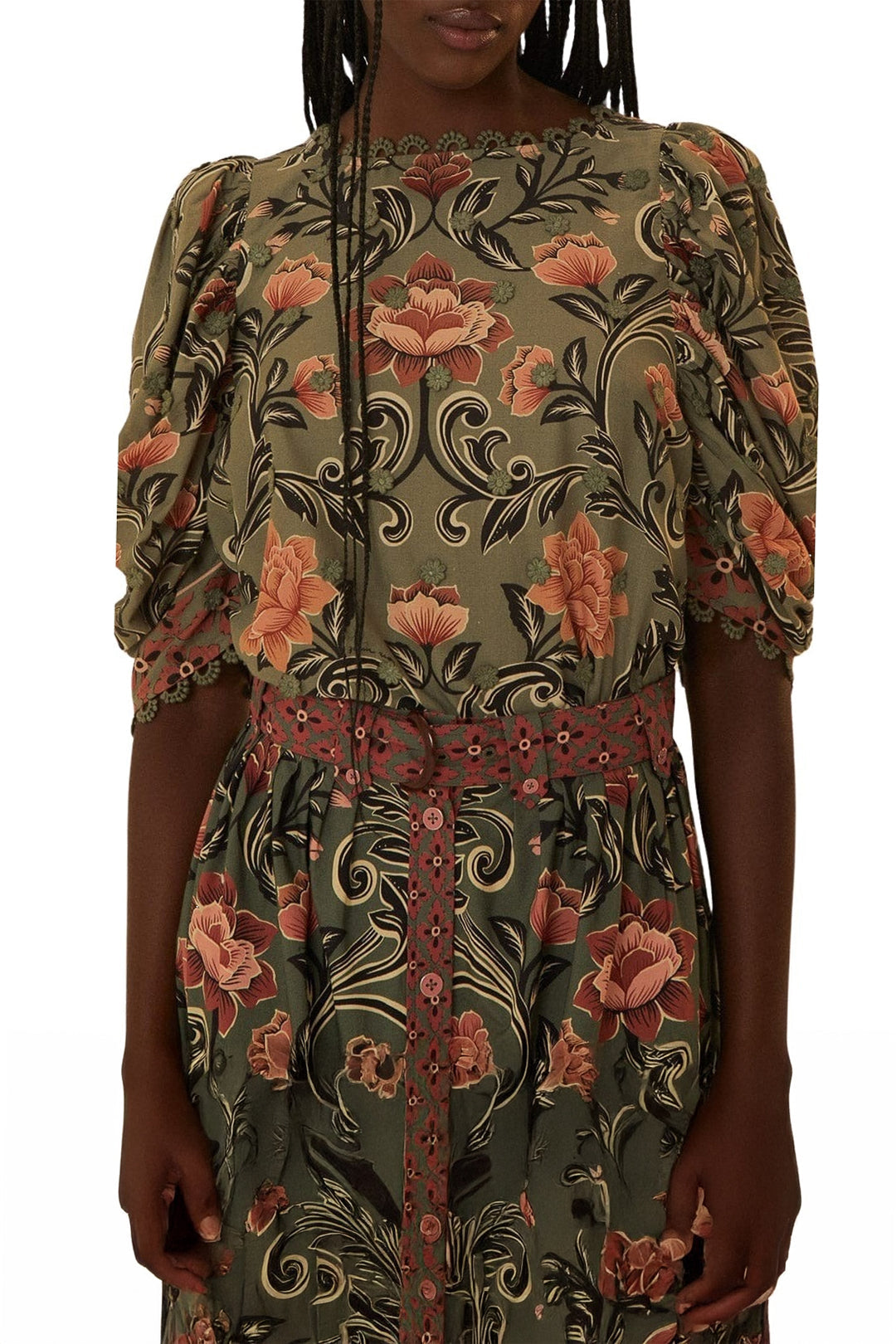 Blouse Arabesque Floral en coton - Vert