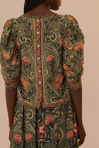 Blouse Arabesque Floral en coton - Vert