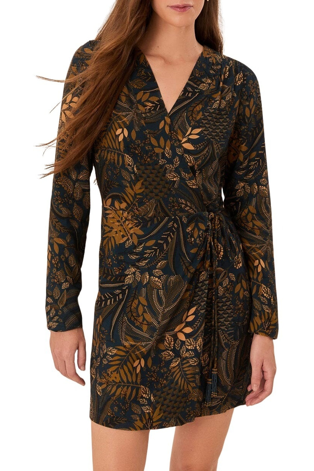 Robe courte portefeuille Dotted Forest - Noir