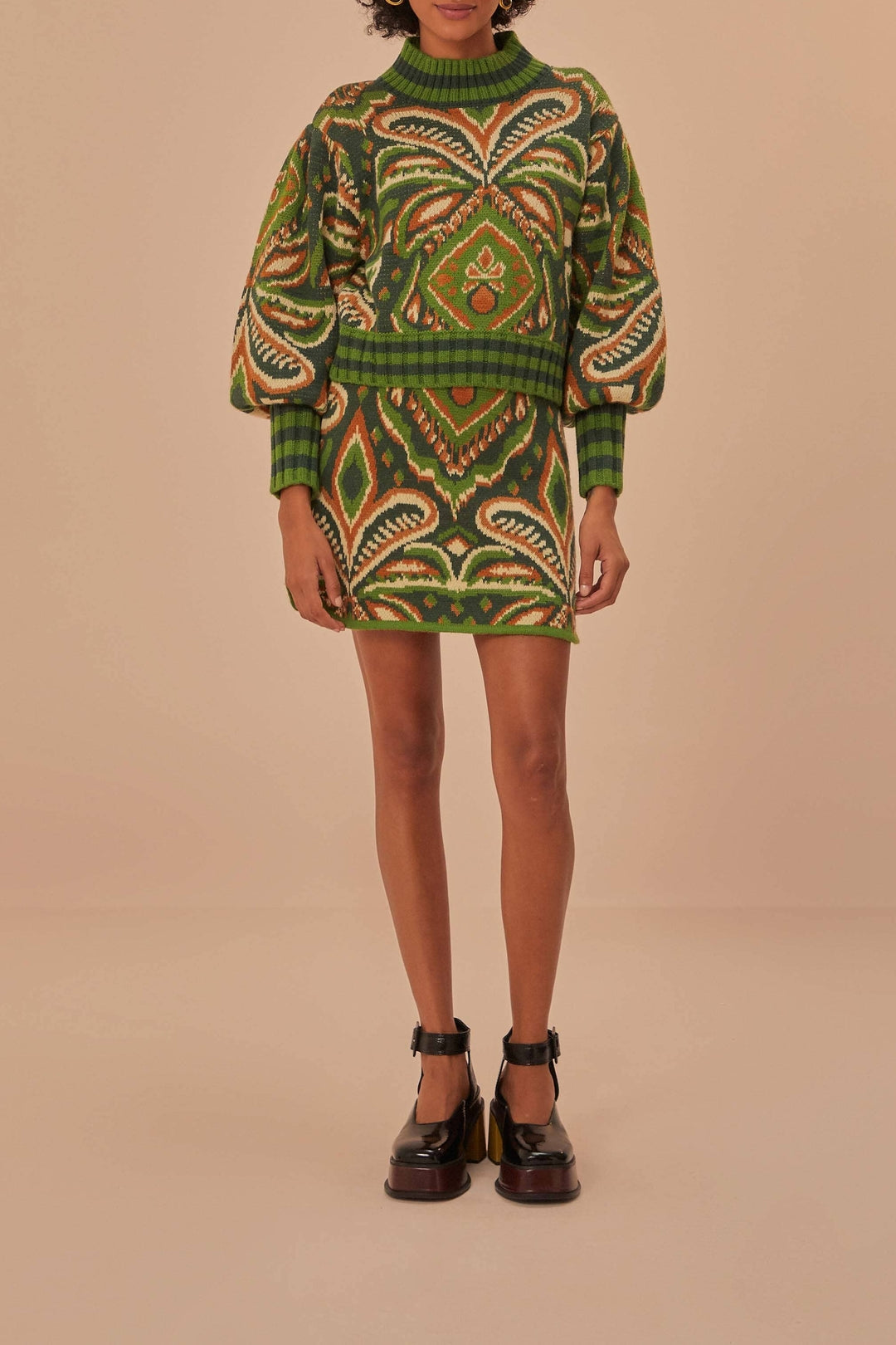 Jupe Ikat Ananas en maille - Vert