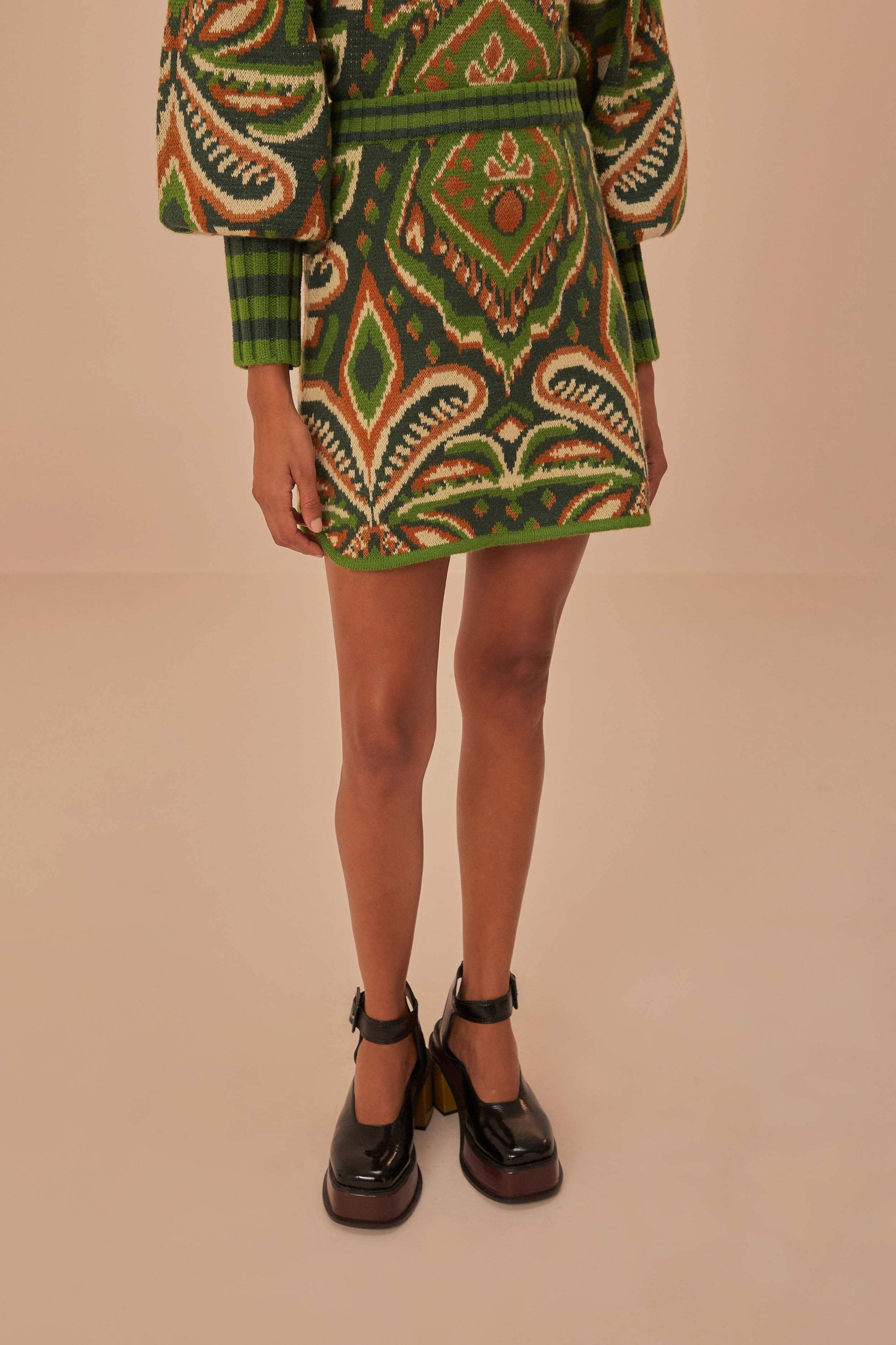 Jupe Ikat Ananas en maille - Vert