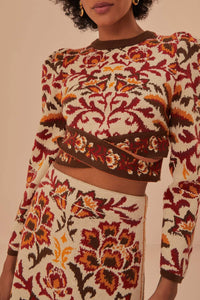 Pull court croisé en maille - Beige