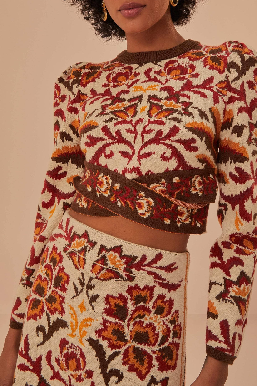 Pull court croisé en maille - Beige