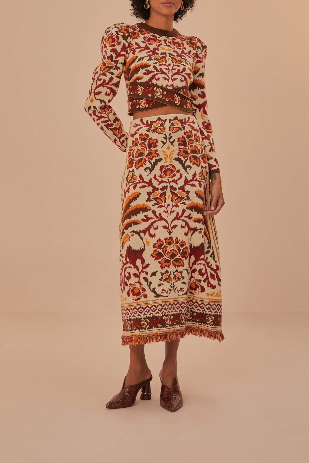 Pull court croisé en maille - Beige