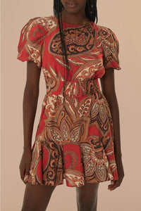 Robe courte à motif cachemire Léopard en coton - Bordeaux