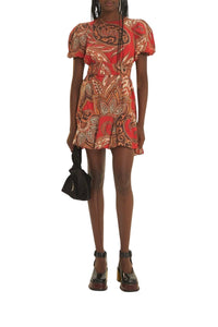 Robe courte à motif cachemire Léopard en coton - Bordeaux