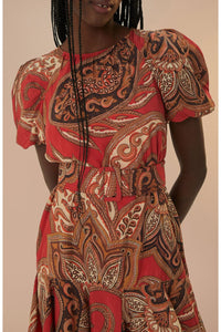 Robe courte à motif cachemire Léopard en coton - Bordeaux