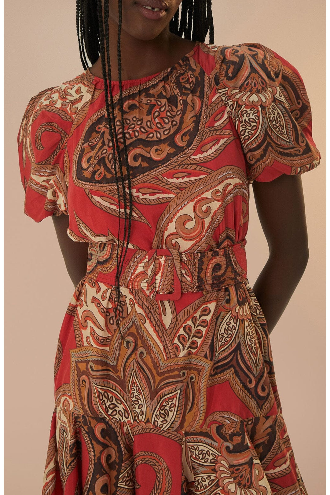 Robe courte à motif cachemire Léopard en coton - Bordeaux