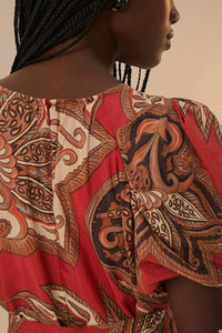 Robe courte à motif cachemire Léopard en coton - Bordeaux