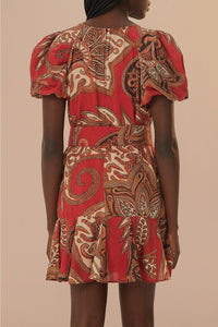 Robe courte à motif cachemire Léopard en coton - Bordeaux