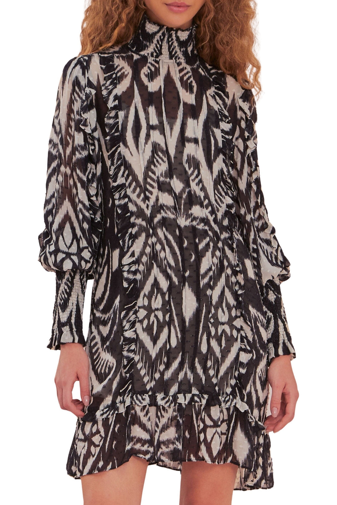 Robe courte à motif ikat Ananas - Noir