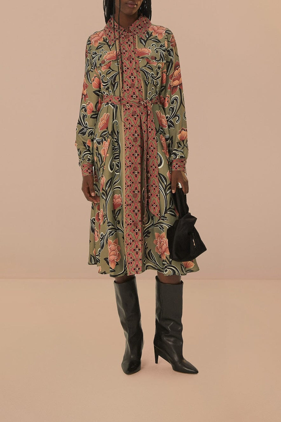 Robe midi Arabesque Floral - Vert