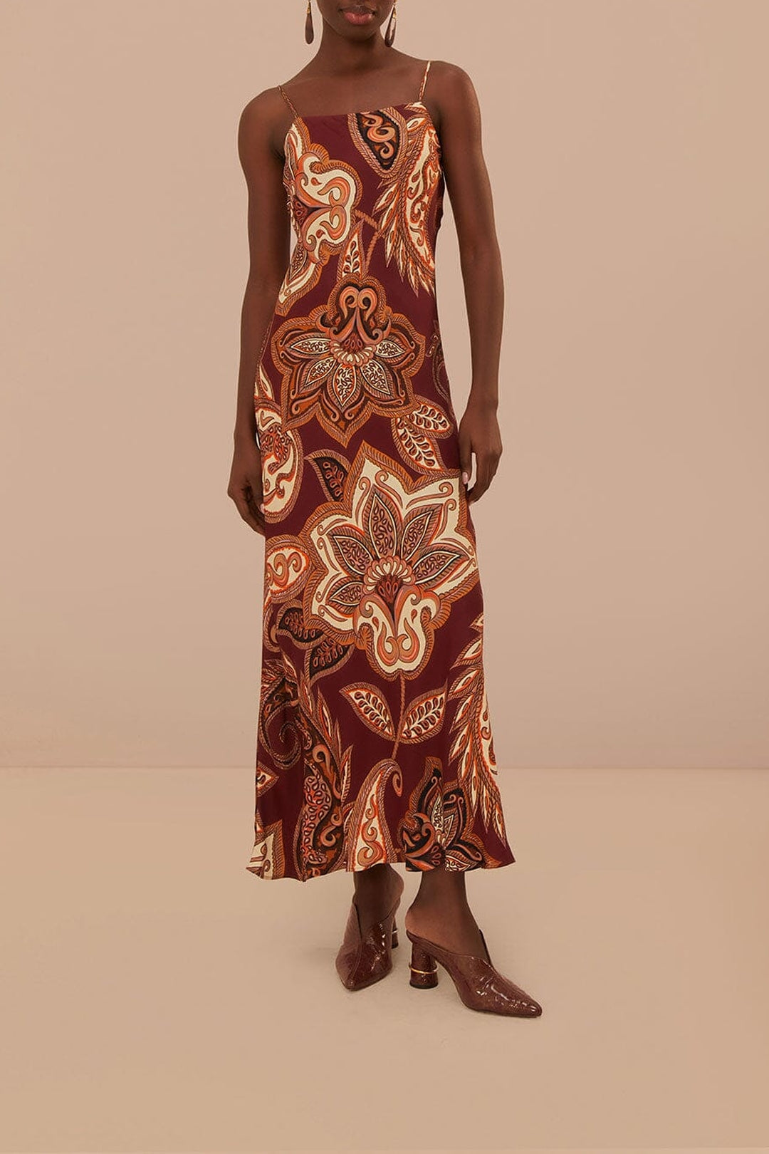 Robe longue à motif cachemire Léopard - Bordeaux